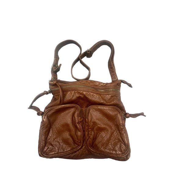 unknown Handbags - cross body brown faux leather bag adjustable strap metal buckle top zipper READ